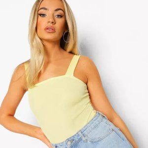 NWT BOOHOO RIB SQUARE NECK THICK STRAP BODYSUIT SIZE 4